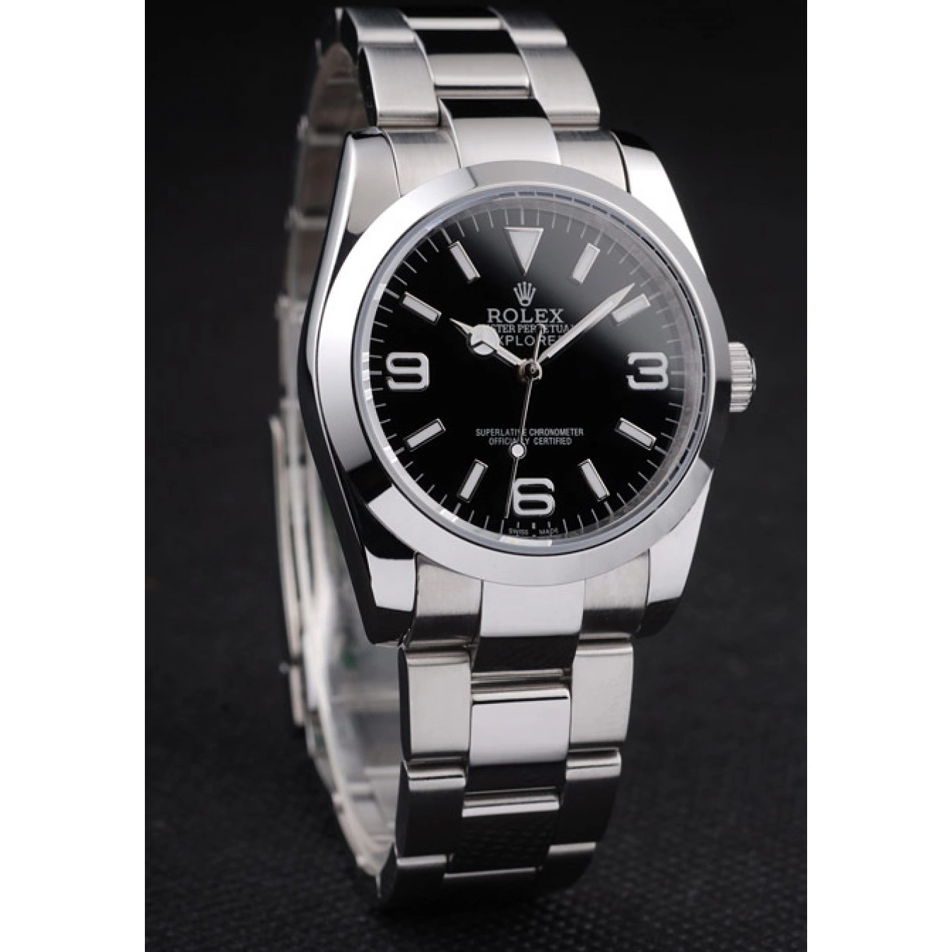 Aaa replica watch Explorer Rolex Steel Polished 98087 Black Dial Stainless 0807